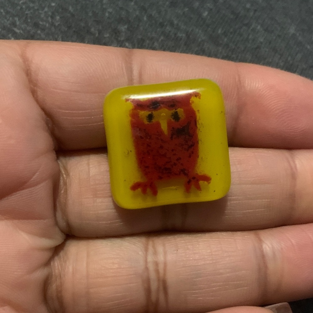 Vintage Yellow Owl Glass Brooch